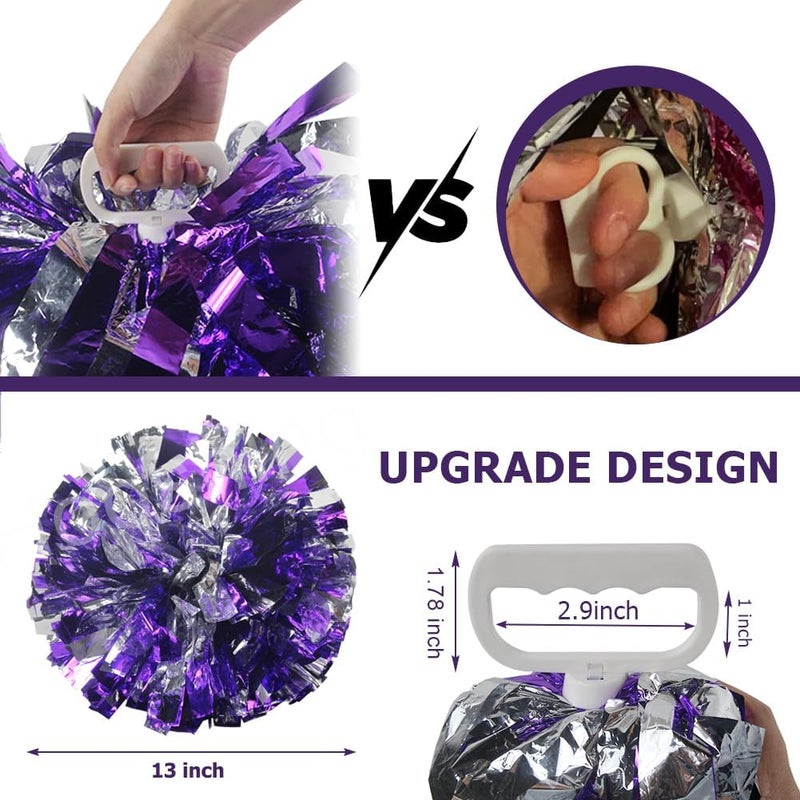Hooshing 5PCS Cheerleading Pom Poms and Cheerleader Hair Ties with Poms for Sports Spirits Adults Basketball Football Birthday Performance - Image 2